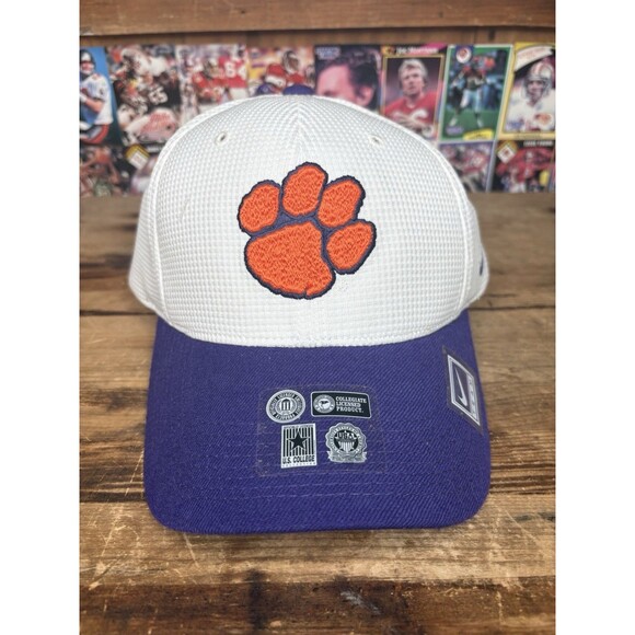 Team Nike Clemson Tigers Strapback Hat White Purple NWT Dri Fit Coaches Cap - Picture 1 of 6